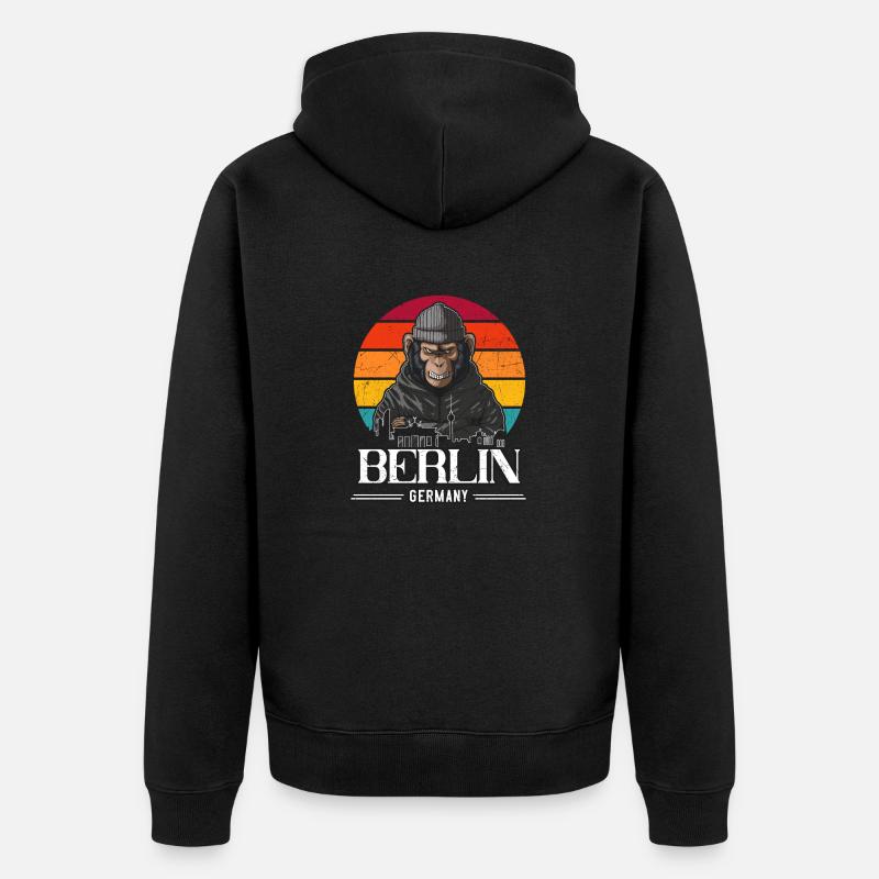 Berlin Rétro Singe Berliner - Veste à capuche bio Premium Unisexe - noir