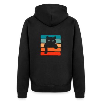 Retro Vintage Color Design Cat - Black Cat - Unisex Premium Bio Zip Hoodie - Schwarz - Hinten - Nico (187cm)