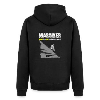 WARBIKER DOWN den HILL du fahren musst - Unisex Premium Bio Zip Hoodie - Schwarz - Hinten - Nico (187cm)