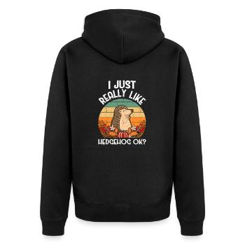 Igel Herbst - Unisex Premium Bio Zip Hoodie - Schwarz - Hinten - Nico (187cm)