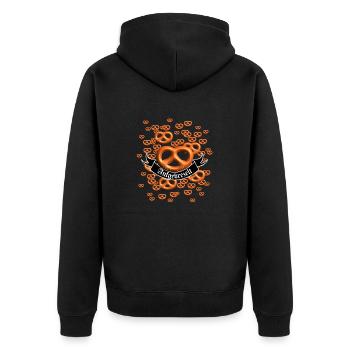 Edelweiß Design: Bayern, , Brezel, Bier - Unisex Premium Bio Zip Hoodie - Schwarz - Hinten - Nico (187cm)
