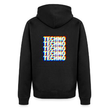 TECHNO DJ Raver Goa Rave Party Festival Geschenk - Unisex Premium Bio Zip Hoodie - Schwarz - Hinten - Nico (187cm)