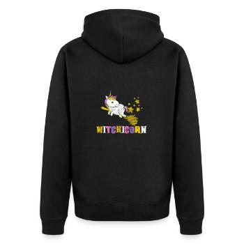 Hexen Einhorn am fliegen auf einem Besen - Unisex Premium Bio Zip Hoodie - Schwarz - Hinten - Nico (187cm)