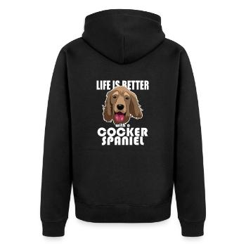 Mit einem Cocker Spaniel ist das Leben besser - Unisex Premium Bio Zip Hoodie - Schwarz - Hinten - Nico (187cm)