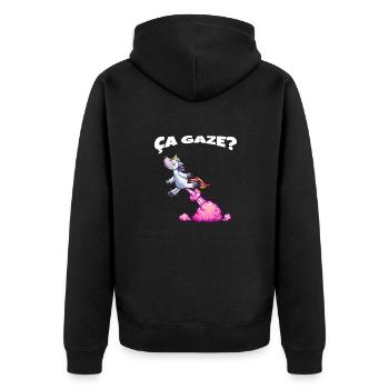 Es Gaze Einhorn, das einen Regenbogen Humor furzt - Unisex Premium Bio Zip Hoodie - Schwarz - Hinten - Nico (187cm)