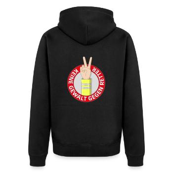 Keine Gewalt gegen Retter - Unisex Premium Bio Zip Hoodie - Schwarz - Hinten - Nico (187cm)