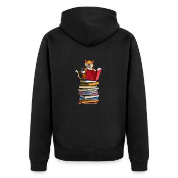 Cute Cats, Books and Tea Funny Bibliophile Kitty L - Unisex Premium Organic Zip Hoodie - black - Back - Nico (187cm)