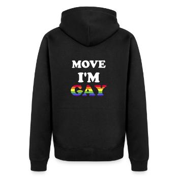 Move I'm Gay LGBT Funny LGBTQ Rainbow Saying - Unisex Premium Organic Zip Hoodie - black - Back - Nico (187cm)