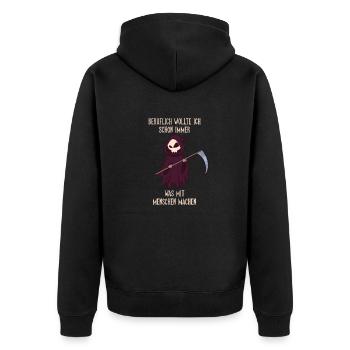 Beruflich wollte ich schon immer was mit Menschen - Unisex Premium Bio Zip Hoodie - Schwarz - Hinten - Nico (187cm)
