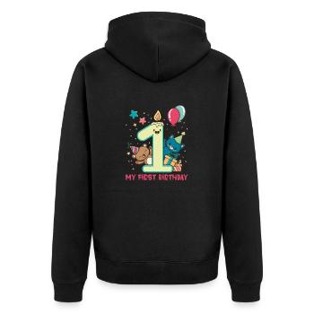 Anniversaire bébé - 1er anniversaire ours et chat - Veste à capuche bio Premium Unisexe - noir - Dos - Nico (187cm)