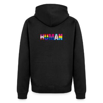 LGBtT Gleichstellung der Geschlechter Gay Pride Menschenrechte Spaß G. - Unisex Premium Bio Zip Hoodie - Schwarz - Hinten - Nico (187cm)