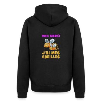 No Merci J'Ai Mes Abeilles Apiculteur Apicultrice - Unisex Premium Bio Zip Hoodie - Schwarz - Hinten - Nico (187cm)