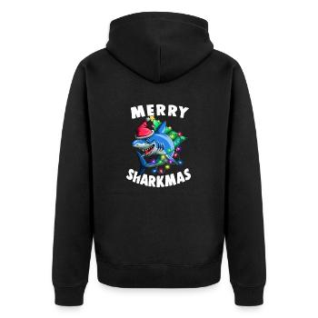 Merry Sharkmas Funny Santa Shark Christmas Lights - Unisex Premium Organic Zip Hoodie - black - Back - Nico (187cm)
