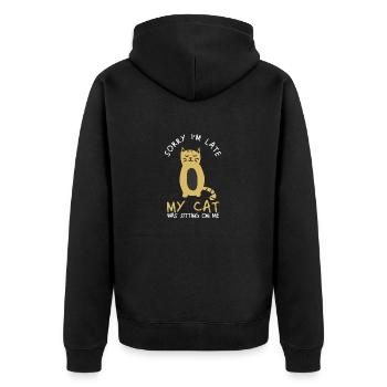 Funny Cat Lover Sorry I'm Late Cat Owner Gift - Unisex Premium Bio Zip Hoodie - Schwarz - Hinten - Nico (187cm)