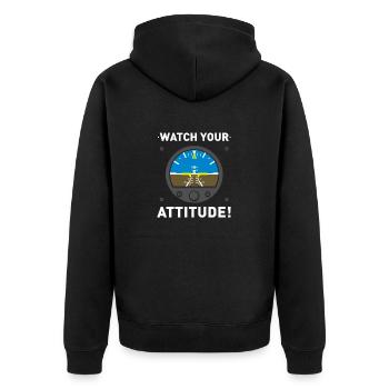 AVIATION: Watch Your Attitude - Unisex Premium Bio Zip Hoodie - Schwarz - Hinten - Nico (187cm)