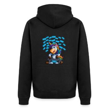 Pew Gamer Einhorn Lustiges PewPewPew Video Gaming Gif - Unisex Premium Bio Zip Hoodie - Schwarz - Hinten - Nico (187cm)