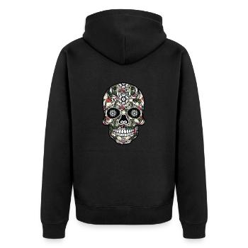 Totenkopf Mini Skull - Unisex Premium Bio Zip Hoodie - Schwarz - Hinten - Nico (187cm)