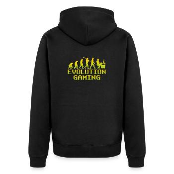 Gaming Geschenk Gaming Evolution - Unisex Premium Bio Zip Hoodie - Schwarz - Hinten - Nico (187cm)