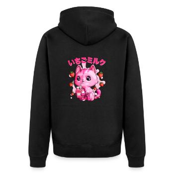 Kawaii fraise lait chat japonais chibi chaton g - Veste à capuche bio Premium Unisexe - noir - Dos - Nico (187cm)