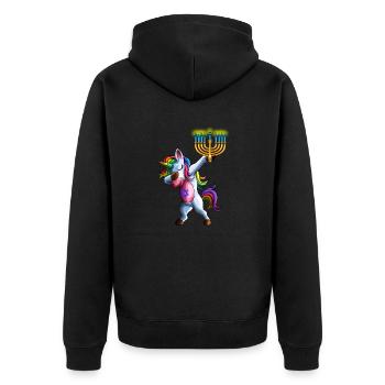 Jewnicorn Jewish Unicorn Cute Hanukkah Chanukkah G - Unisex Premium Organic Zip Hoodie - black - Back - Nico (187cm)