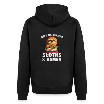 Nur ein Mädchen, das Faultier und Ramen Kawaii Faultier liebt - Unisex Premium Bio Zip Hoodie - Schwarz - Hinten - Nico (187cm)