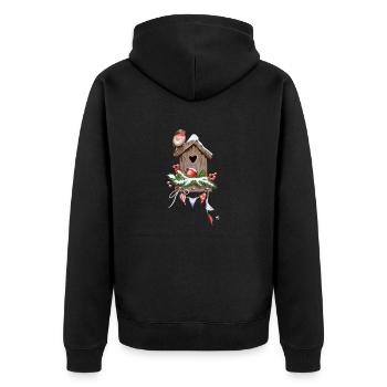 Festliches Vogelhäuschen Abbildung - Unisex Premium Bio Zip Hoodie - Schwarz - Hinten - Nico (187cm)