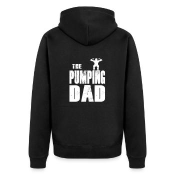 the pumping dad fitness gym fit sport muskeln - Unisex Premium Bio Zip Hoodie - Schwarz - Hinten - Nico (187cm)