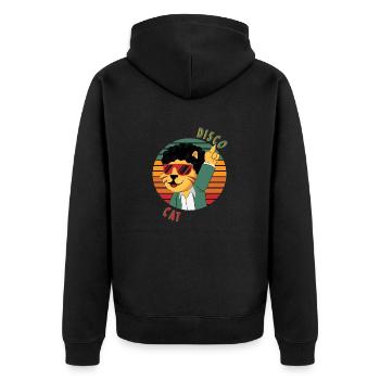 Disco Cat geht auf die Piste - Unisex Premium Bio Zip Hoodie - Schwarz - Hinten - Nico (187cm)