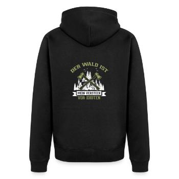 Der Wald Ist Mein Versteck Vor Idioten | Forstwirt - Unisex Premium Bio Zip Hoodie - Schwarz - Hinten - Nico (187cm)