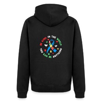 Awareness Autism Ribbon Puzzle - Unisex Premium Organic Zip Hoodie - black - Back - Nico (187cm)