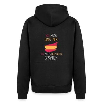 Ich muss nach Spanien - Camper Urlaubs - Unisex Premium Bio Zip Hoodie - Schwarz - Hinten - Nico (187cm)