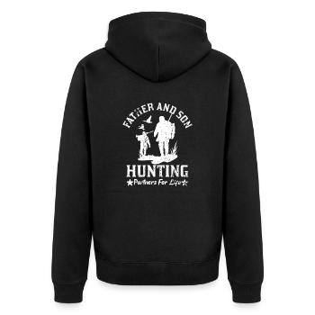 Father Son Hunting Partners Papa Jäger Sohn Jagen - Unisex Premium Bio Zip Hoodie - Schwarz - Hinten - Nico (187cm)