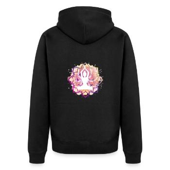 Colourful Lotus Pose - Unisex Premium Organic Zip Hoodie - black - Back - Nico (187cm)