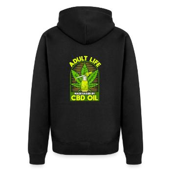 Erwachsenenleben einfacher durch CBD-Öl - Unisex Premium Bio Zip Hoodie - Schwarz - Hinten - Nico (187cm)