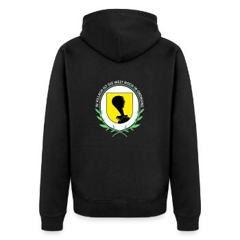 In Villach ist die Welt noch in Ordnung - Unisex Premium Bio Zip Hoodie - Schwarz - Hinten - Nico (187cm)