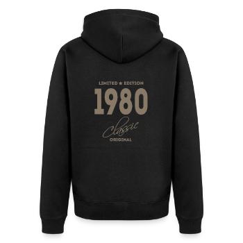 Limited Edition 1980 Classic Original - Unisex Premium Bio Zip Hoodie - Schwarz - Hinten - Nico (187cm)