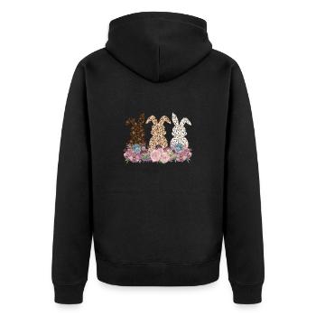 Funny Easter with Leopard Print Flowers Easter - Unisex Premium Organic Zip Hoodie - black - Back - Nico (187cm)