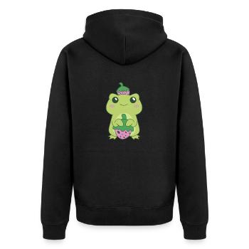 Grenouille verte de fraise de Kawaii sur le chapeau de baie Otaku Ae - Veste à capuche bio Premium Unisexe - noir - Dos - Nico (187cm)