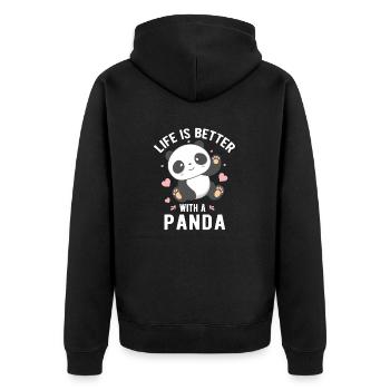 Das Leben ist besser mit einem Panda niedlich Panda Bär Classi - Unisex Premium Bio Zip Hoodie - Schwarz - Hinten - Nico (187cm)