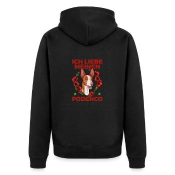 Ich liebe meinen Podenco by the Manzanita`s - Unisex Premium Bio Zip Hoodie - Schwarz - Hinten - Nico (187cm)