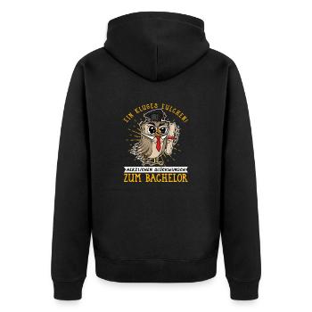 Kluges Eulchen Herzlichen Glückwunsch zum Bachelor - Unisex Premium Bio Zip Hoodie - Schwarz - Hinten - Nico (187cm)