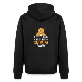 Kaffee Kaffeebohne Grumpy Katze Büro Montag - Unisex Premium Bio Zip Hoodie - Schwarz - Hinten - Nico (187cm)