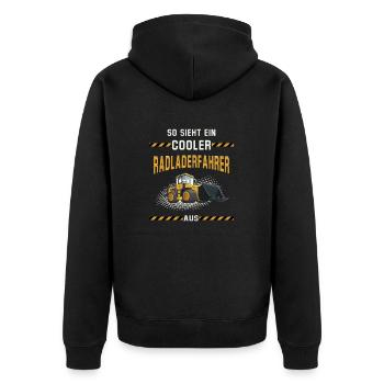 Radladerfahrer, Radlader, Baumaschine - Unisex Premium Bio Zip Hoodie - Schwarz - Hinten - Nico (187cm)
