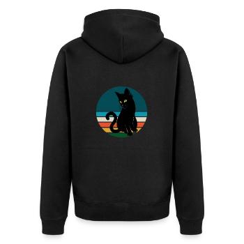 Black Cat Sitting Retro Sunset - Unisex Premium Organic Zip Hoodie - black - Back - Nico (187cm)