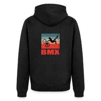 BMX Vintage Bicycle Fans Kids Gift T-Shirt - Unisex Premium Organic Zip Hoodie - black - Back - Nico (187cm)