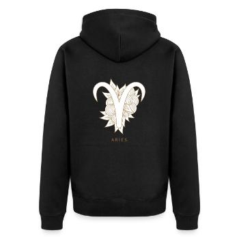 Aries Widder Sternzeichen Astrology - Unisex Premium Bio Zip Hoodie - Schwarz - Hinten - Nico (187cm)