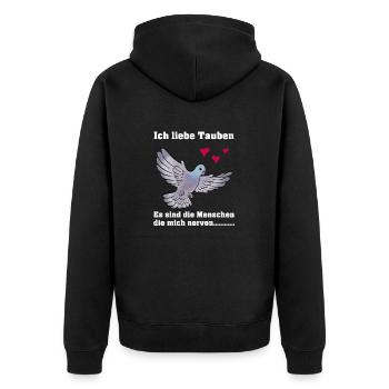 Ich liebe Tauben - Unisex Premium Bio Zip Hoodie - Schwarz - Hinten - Nico (187cm)