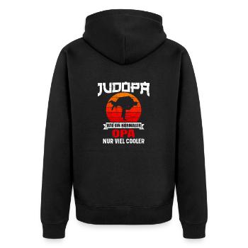 Judo Opa Spruch - Unisex Premium Bio Zip Hoodie - Schwarz - Hinten - Nico (187cm)