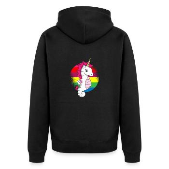 Seahorse bunt by The Manzanita`s - Unisex Premium Bio Zip Hoodie - Schwarz - Hinten - Nico (187cm)