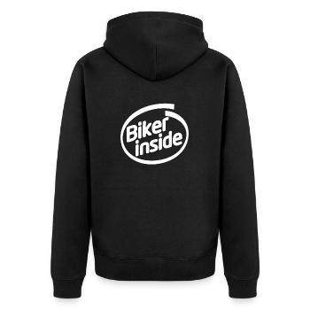 BIKER INSIDE - Unisex Premium Bio Zip Hoodie - Schwarz - Hinten - Nico (187cm)